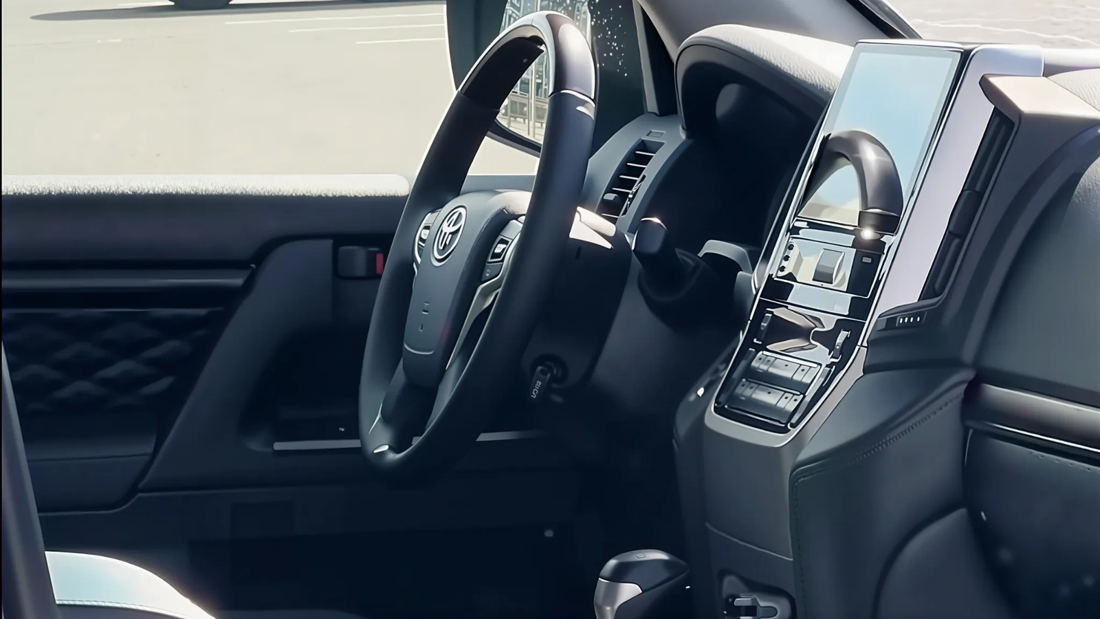 Передняя панель и руль Toyota Land Cruiser 200, используемые при посуточной аренде автомобиля в Астане для городских поездок