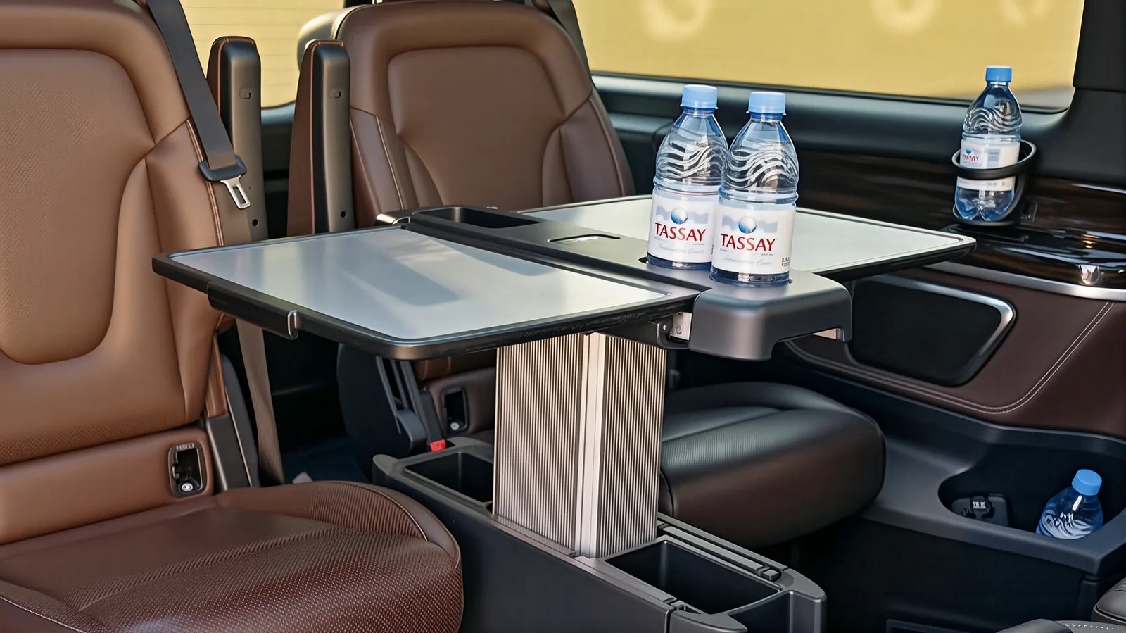 Демонстрируется один из салонов Mercedes-Benz V-Class автопарка минивэнов для корпоративных клиентов в Астане