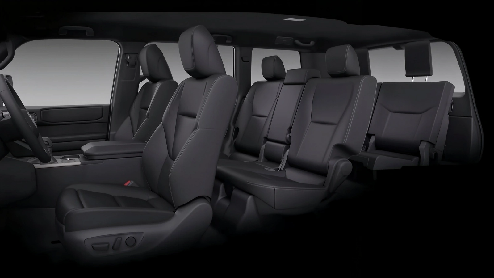 Салон Prado 250 с тремя рядами сидений во время длительной поездки из Астаны в Шымкент